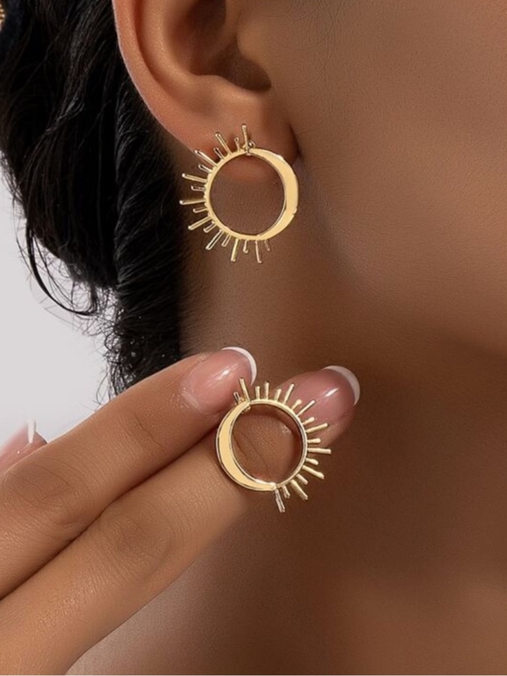Gold Sunburst Mini Hoop Earrings